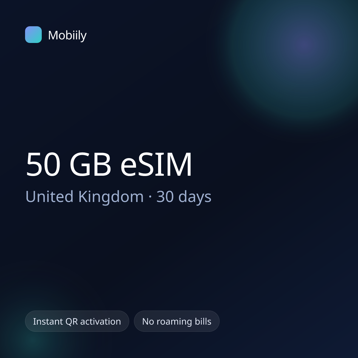 50 GB eSIM for United Kingdom — 30 days, Mobiily