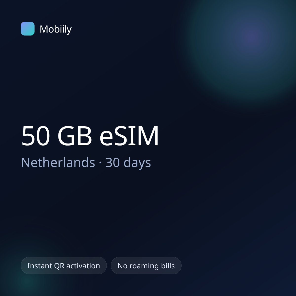 50 GB eSIM for Netherlands — 30 days, Mobiily