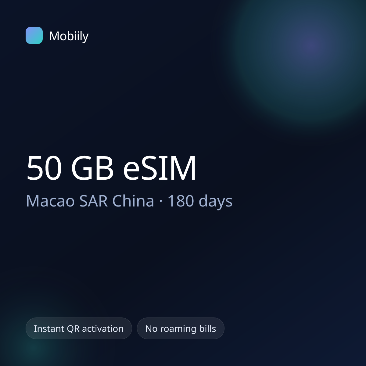50 GB eSIM for Macao SAR China — 180 days, Mobiily